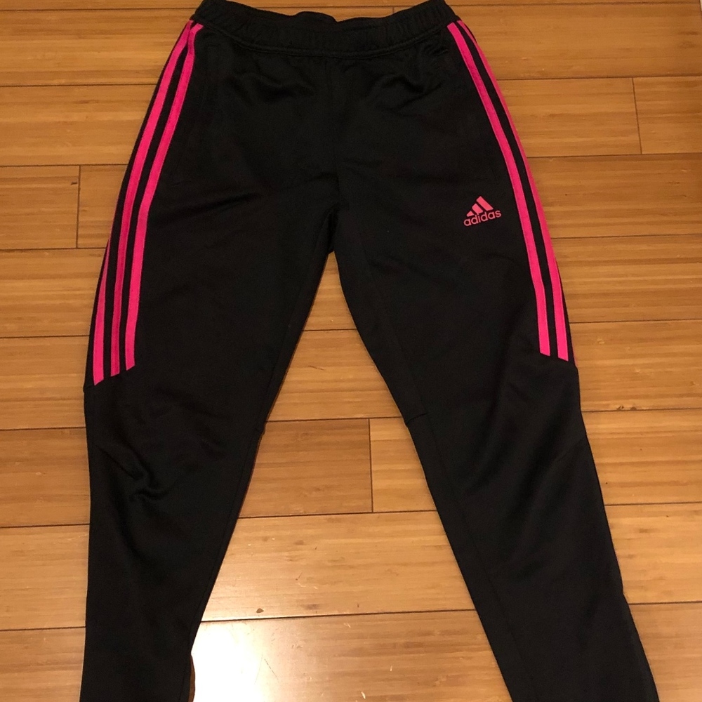 Adidas sweatpants with pink stripe